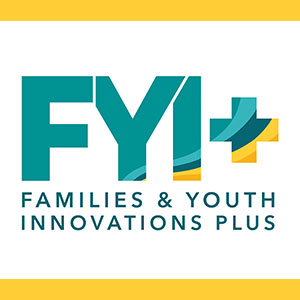 Logotipo de FYI+ con bordes amarillos